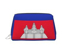 Trousse de maquillage à main imprimée drapeau du Cambodge, organisateur spacieux conçu pour les pinceaux et les articles de toilette, Argenté., One Size