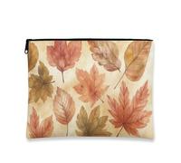Trousse de maquillage à motif de feuilles d'aquarelle, pochette de voyage florale d'automne pour femme, petite trousse portable en toile avec fermeture éclair, trousse de toilette d'automne, marron