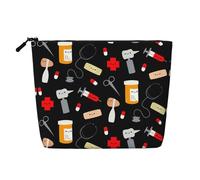 Trousse de maquillage à motif de médecine de dessin animé, grande capacité, faux chanvre, étui portable à fermeture éclair, pochette de toilette résistante à l'eau