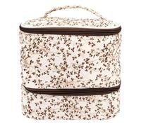 Trousse de Maquillage à Motif Floral 2 Couches avec Compartiment Sac à | Trousse de toilette voyage 2 couches, design matelassé vintage, compartiments réglables, capacité compacte mais spacieuse,