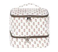 Trousse de Maquillage à Motif Floral 2 Couches Vintage | Trousse de toilette voyage 2 couches vintage, design matelassé, compartiments réglables, capacité compacte mais spacieuse,