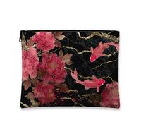 Trousse de maquillage à motif floral, carpe rouge et pivoine, trousse de maquillage d'été pour femme, petite trousse de voyage portable à fermeture éclair, choix parfait pour les festivals de