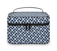 Trousse de Maquillage à Motif Floral géométrique Bleu Marine pour Femme, avec Compartiments et poignée, Trousse de Toilette imperméable en Cuir Souple pour Soins de la Peau, pour Voyage, Camping, ma