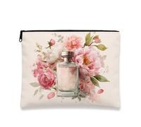 Trousse de maquillage à motif floral, pivoine de pêche, trousse de maquillage de voyage vintage pour femme, petite trousse portable en toile avec fermeture éclair, cadeau pour soins de la peau et