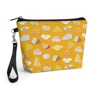 Trousse de maquillage à motif fromage pour femme, petite trousse cosmétique en similicuir PU avec fermeture éclair et dragonne, résistante à l'eau, idéale pour les voyages, joli organiseur de sac à ma