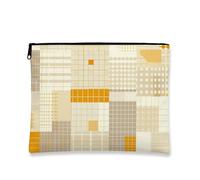 Trousse de maquillage à motif géométrique, trousse de maquillage jaune moderne pour femme, organiseur portable en toile avec fermeture éclair, trousse de toilette de voyage, jaune, 7x9 Inch, Motif :