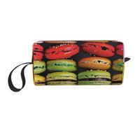 Trousse de maquillage à motif macaron et biscuits aromatisés - Trousse de maquillage simple de voyage étanche - Trousse de toilette pour femmes, mamans, filles, blanc, Taille unique, Trousse de
