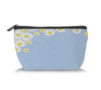 Trousse de maquillage à motif marguerites pour femme, marguerites blanches avec fond bleu, grande capacité, trousse de toilette de voyage, organisateur d'accessoires, bleu et blanc, Bleu Blanc_29,