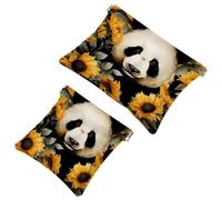 Trousse de maquillage à motif panda vintage avec tournesols - 320 poches - Étanche - Sans fermeture éclair - Fermeture automatique - Mini rangement de voyage pour écouteurs et bijoux, Multicolore 01,