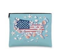Trousse de maquillage à motifs, pochette à fermeture éclair pour la plage, les voyages, la plage, le maquillage, le petit organisateur en toile, cadeau de jour de l'indépendance d'été, bleu, 7x9 Inch