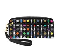 Trousse de maquillage à paillettes arc-en-ciel à pois noirs et blancs 4 imprimés pour femme en cuir synthétique avec dragonne, Noir , Taille unique, Trousse de maquillage