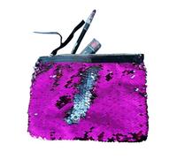 Trousse de maquillage à paillettes - Pochette réversible sirène à paillettes - Pochette bicolore scintillante - Porte-pinceaux cosmétiques et sac à main de voyage, Rose/argenté, 19 x 14 cm, Petite