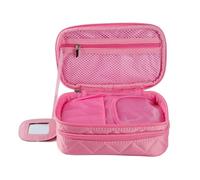 Trousse de Maquillage à Petite Grille, 2 Couches, Sacs Rangement for cosmétiques, Voyage Portables for Femmes, Lavage Essentiel Convient au Shopping(Pink,20x12x8cm)