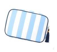 Trousse de maquillage à pompons avec plusieurs compartiments pour voyage et utilisation quotidienne en 6 couleurs élégantes, bleu