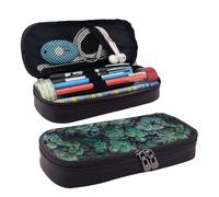 Trousse de maquillage à rabat en cuir avec motif plantes succulentes, sac de rangement à fermeture éclair, sac de papeterie à rabat en cuir, noir, taille unique, Noir , Taille unique