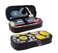 Trousse de maquillage à rabat en cuir imprimé citron avec motif de fruits de citron, sac à cosmétiques, sac de rangement à fermeture éclair, sac de papeterie à rabat en cuir, noir, taille, Noir ,