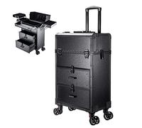 Trousse de Maquillage à roulettes, Trousse de Maquillage Professionnelle, Organisateur de Voyage pour maquilleur, Trousse de Toilette en aluminium, Trousse de Toilette Triple (Black 1)