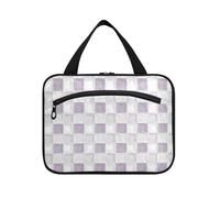 Trousse de maquillage à suspendre avec crochet - Motif à carreaux violet et blanc - Trousse de maquillage portable pour femme - Pour salle de sport - Porta Cosmeticos Mujer para cartera L, Huile sur