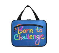 Trousse de maquillage à suspendre avec mot coloré Born to Challenge pour femme avec crochet, kit de rasage portable pour voyage maquillage voyage maletín para maquillaje L