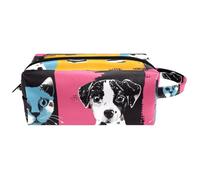 Trousse de maquillage à suspendre en cuir résistant à l'eau avec poignée - Motif visages de chiots et chatons - Trousse de maquillage portable pour femmes, hommes et filles, Multicolore 03.,