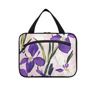 Trousse de maquillage à suspendre pour femme avec crochet, motif fleurs d'iris violettes et blanches, trousse de maquillage de designer pour voiture pour femme, voyage estuches para maquillaje L