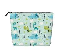 Trousse de maquillage à une couche imprimée de dinosaure, en imitation lin, grande capacité, porte-monnaie pour voyage et voyage d'affaires essentiel