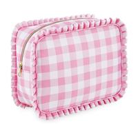 Trousse de Maquillage à Volants Pochette à Volants avec Fermeture éclair Portable, Trousse de Maquillage Mignonne pour Femmes et Filles, Organisateur cosmétiques pour l'école, Les Voyages