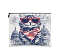 Trousse de maquillage américaine à poils courts du 4 juillet 17,8 x 22,9 cm pour sac à main de voyage, pochette cosmétique à motif patriotique pour femme, anniversaire américain, organiseur portable