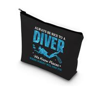 Trousse de maquillage amusante avec inscription « Always Be Nice to A Diver We Know Places Where Nobody Will Find You », Nice to a Diver Blu, L9 W7 H0.39, Mode