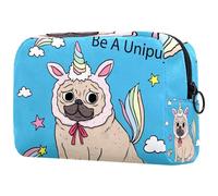 Trousse de maquillage amusante avec motif chien carlin Be a Unicorn pour femme, trousse de toilette de voyage, grande pochette de maquillage pratique avec fermeture éclair, multicolore,