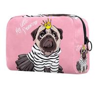 Trousse de maquillage amusante avec motif chien carlin, couronne, ma petite princesse pour femme, trousse de toilette de voyage, grande pochette de maquillage pratique avec fermeture éclair,