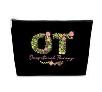 Trousse de maquillage amusante pour travailleuse d'ergothérapie, psychologue, thérapeute de toilette et remerciement, cadeau d'anniversaire, cadeau OT en cuir synthétique avec fermeture éclair, coloré