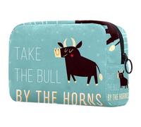 Trousse de maquillage amusante Take The Bull by The Horns pour femme, trousse de toilette de voyage, grande pochette de maquillage pratique avec fermeture éclair, multicolore,