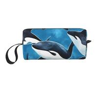 Trousse de maquillage aquarelle dauphin résistante à l'eau pour femmes et hommes - Pochette de rangement pour cosmétiques avec fermeture éclair - Petit sac à outils portable