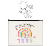 Trousse de maquillage arc-en-ciel pour 40e anniversaire avec inscription « Making The World A Better Place » - Cadeau de départ à la retraite - Porte-clés inspirant - Cadeau de remerciement, blanc,