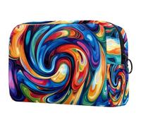 Trousse de maquillage artistique abstraite avec motif tourbillon coloré - Grande trousse de maquillage pour femme - Trousse de toilette, multicolore, 18.5x7.5x13cm/7.3x3x5.1in, Art Déco
