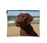 Trousse de maquillage artistique de laboratoire de chocolat minimaliste, illustration de chien, pochette cosmétique de voyage pour femme, organiseur d'accessoires de plage à fermeture éclair, cadeaux