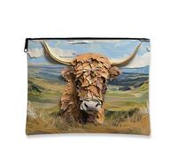 Trousse de maquillage artistique en forme de vache des Highlands, pochette de voyage fantastique pour femme, organiseur portable en toile avec fermeture éclair, trousse de toilette cadeau de printemps