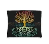 Trousse de maquillage artistique, motif arbre coloré, sac de voyage pour femme, organisateur portable en toile avec fermeture éclair, cadeau pour festivals et occasions spéciales, Noir, 7x9 Inch