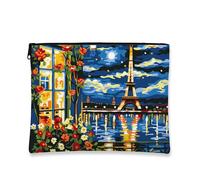Trousse de maquillage artistique, pochette de voyage colorée de la tour de Paris Paris Night pour femme, petite trousse de rangement portable en toile avec fermeture éclair, cadeau de vacances, bleu