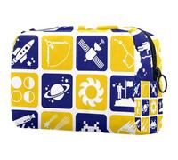Trousse de maquillage astronomie fusée spatiale pour femme, trousse de toilette de voyage, grande pochette de maquillage pratique avec fermeture éclair, multicolore, 18.5x7.5x13cm/7.3x3x5.1in, Trousse