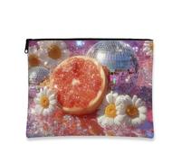 Trousse de maquillage au pamplemousse, trousse de maquillage florale scintillante pour femme, organiseur portable à fermeture éclair, trousse de toilette essentielle pour les soins de la peau, idée