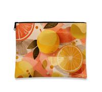 Trousse de maquillage aux agrumes, motif fruits vibrants, pochette de voyage pour femme, organiseur portable à fermeture éclair, trousse de toilette cadeau de festival d'été, jaune, 7x9 Inch, Fruits