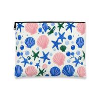 Trousse de maquillage avec coquillages tropicaux, créatures océaniques colorées, pochette de voyage pour femme, organiseur portable en toile avec fermeture éclair, trousse de toilette d'été et de