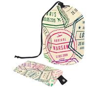 Trousse de maquillage avec cordon de serrage, en forme de tonneau, trousse de maquillage pliable, organiseur de toilette poche de rangement pour femmes et filles - Timbre de voyage européen,