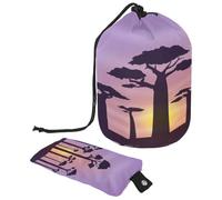 Trousse de maquillage avec cordon de serrage en forme de tonneau, trousse de toilette pliable, organiseur de toilette pour femmes et filles - Silhouette de baobab violet crépuscule, multicolore,