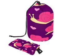 Trousse de maquillage avec cordon de serrage en forme de tonneau, trousse de toilette pliable, organiseur de toilette poche de rangement pour femmes et filles - Motif escargots jaunes roses, cœur,