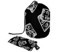 Trousse de maquillage avec cordon de serrage, en forme de tonneau, trousse de toilette pliable, poche de rangement pour femmes et filles - Motif dominos sans couture, multicolore, Taille unique,