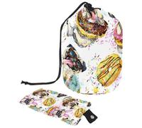 Trousse de maquillage avec cordon de serrage en forme de tonneau, trousse de toilette pliable, poche de rangement pour femmes et filles - Bouledogue français gourmand Love Donut, multicolore, Taille