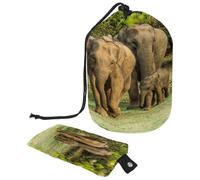 Trousse de maquillage avec cordon de serrage, en forme de tonneau, trousse de toilette pliable, pochette de rangement pour femmes et filles - Famille d'éléphants qui vont se promener l'amour,